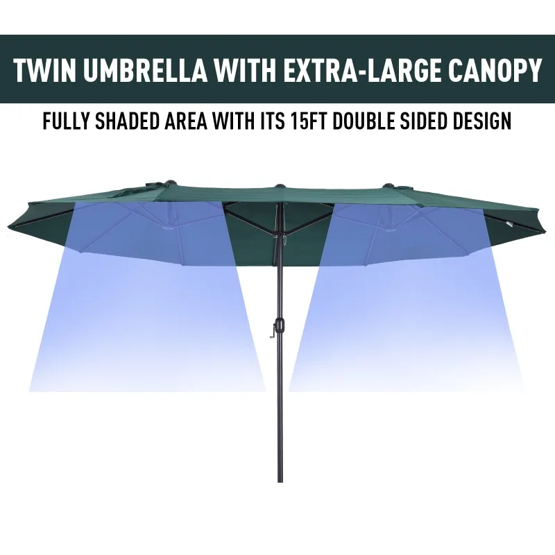 15' Outdoor Patio Umbrella with Twin Canopy - Dark Green