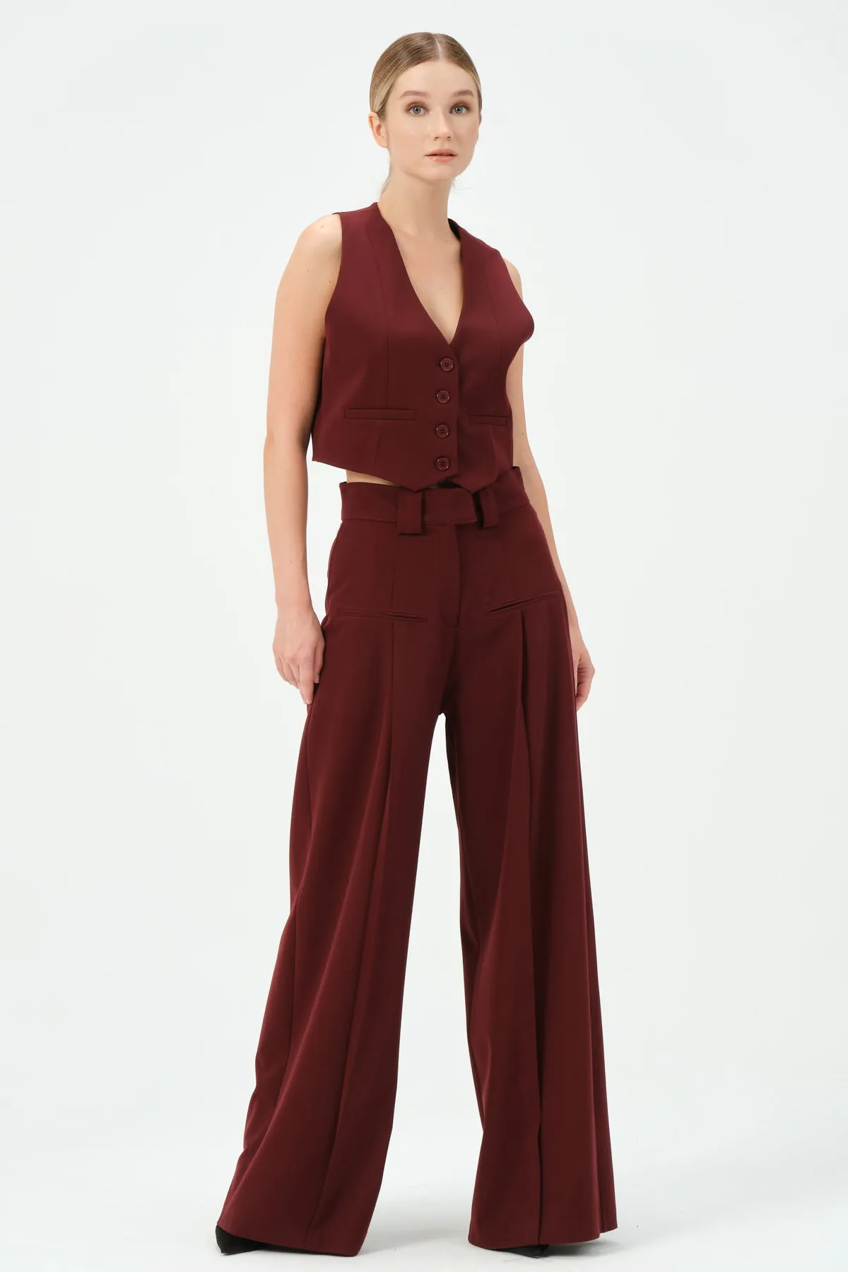 165-Alexe Wide Leg Pants Bordeaux