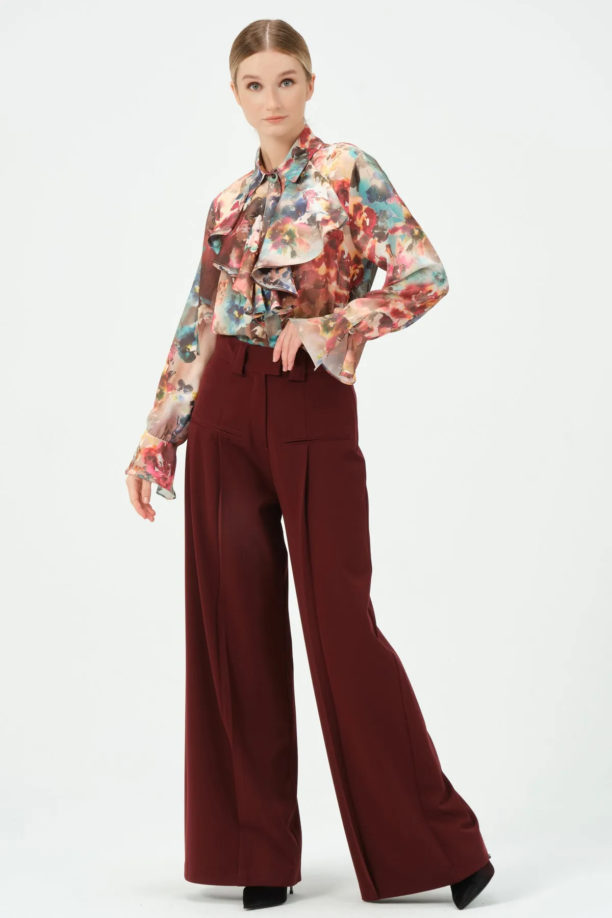 165-Alexe Wide Leg Pants Bordeaux