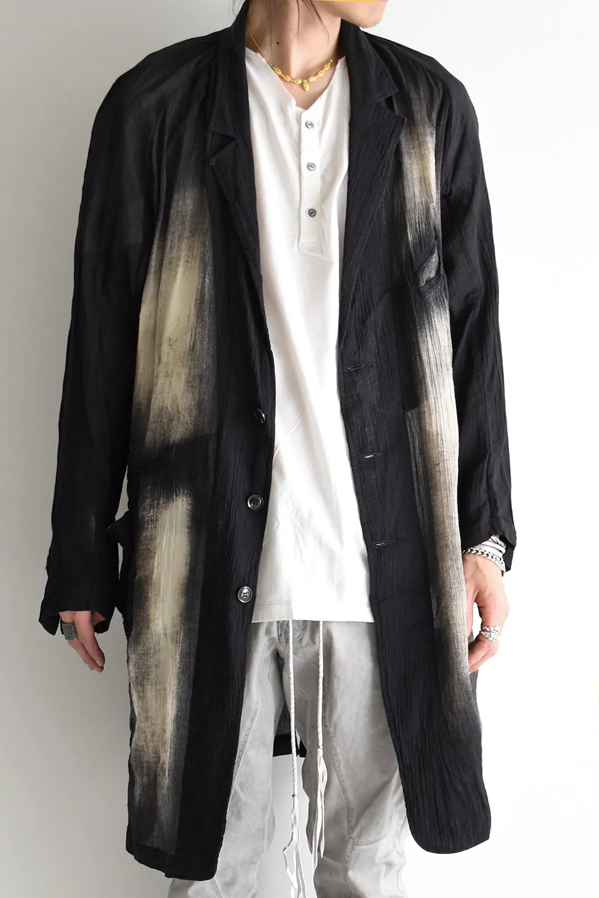 1901-JK14B Discharge Crepe Coat Black