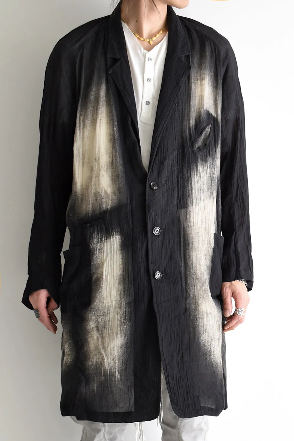 1901-JK14B Discharge Crepe Coat Black