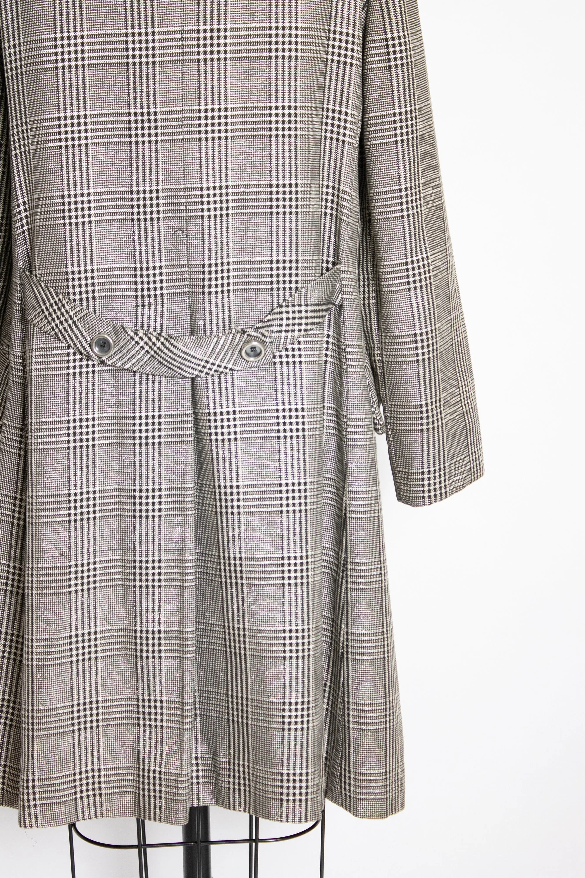 1960s Coat Metallic Black Silver Metallic Plaid Mod M