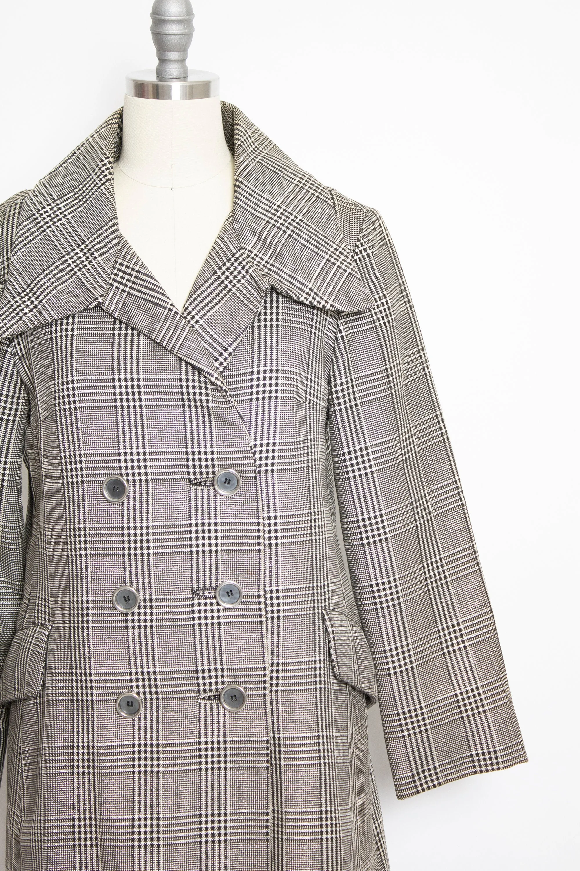 1960s Coat Metallic Black Silver Metallic Plaid Mod M