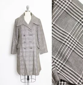 1960s Coat Metallic Black Silver Metallic Plaid Mod M