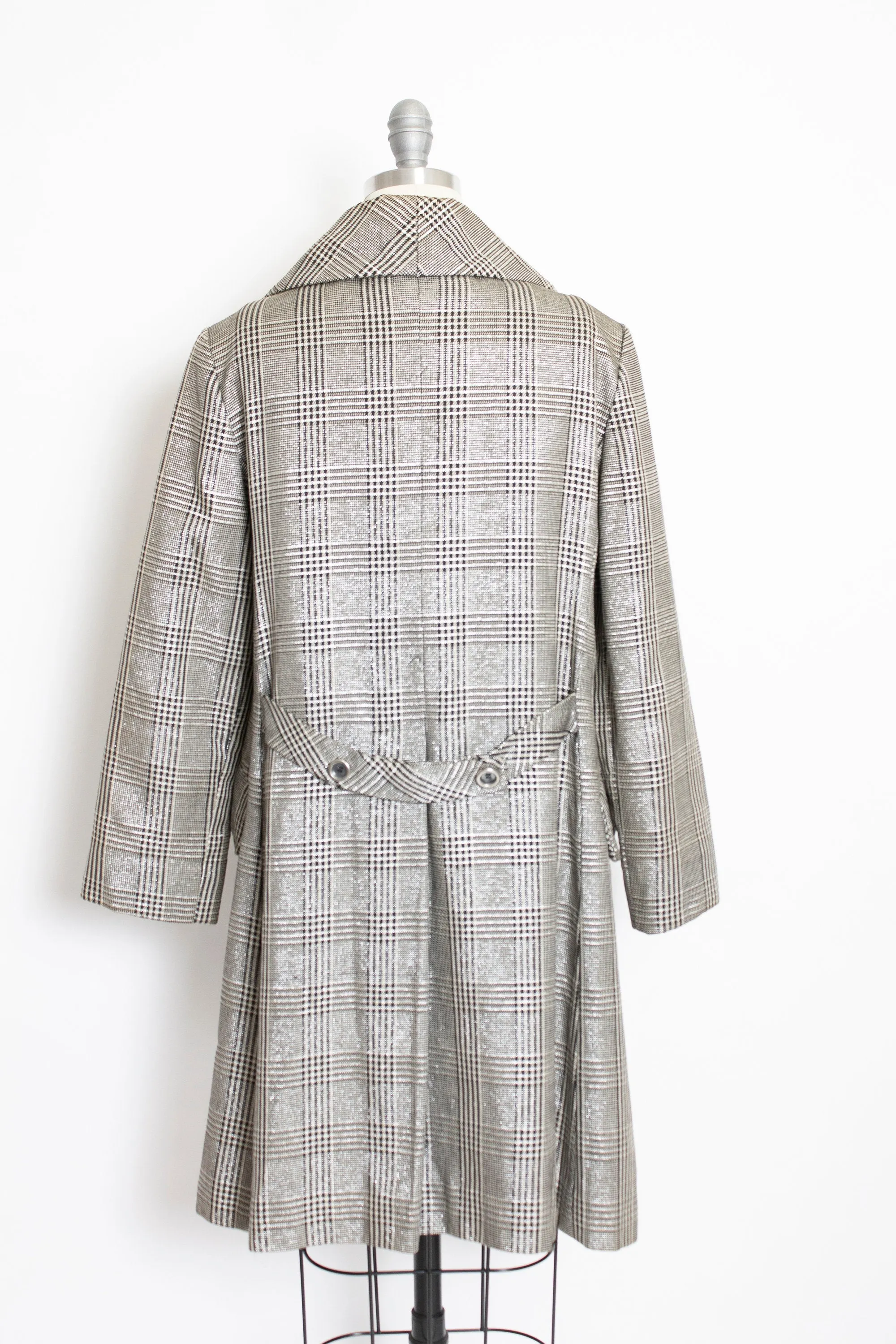 1960s Coat Metallic Black Silver Metallic Plaid Mod M