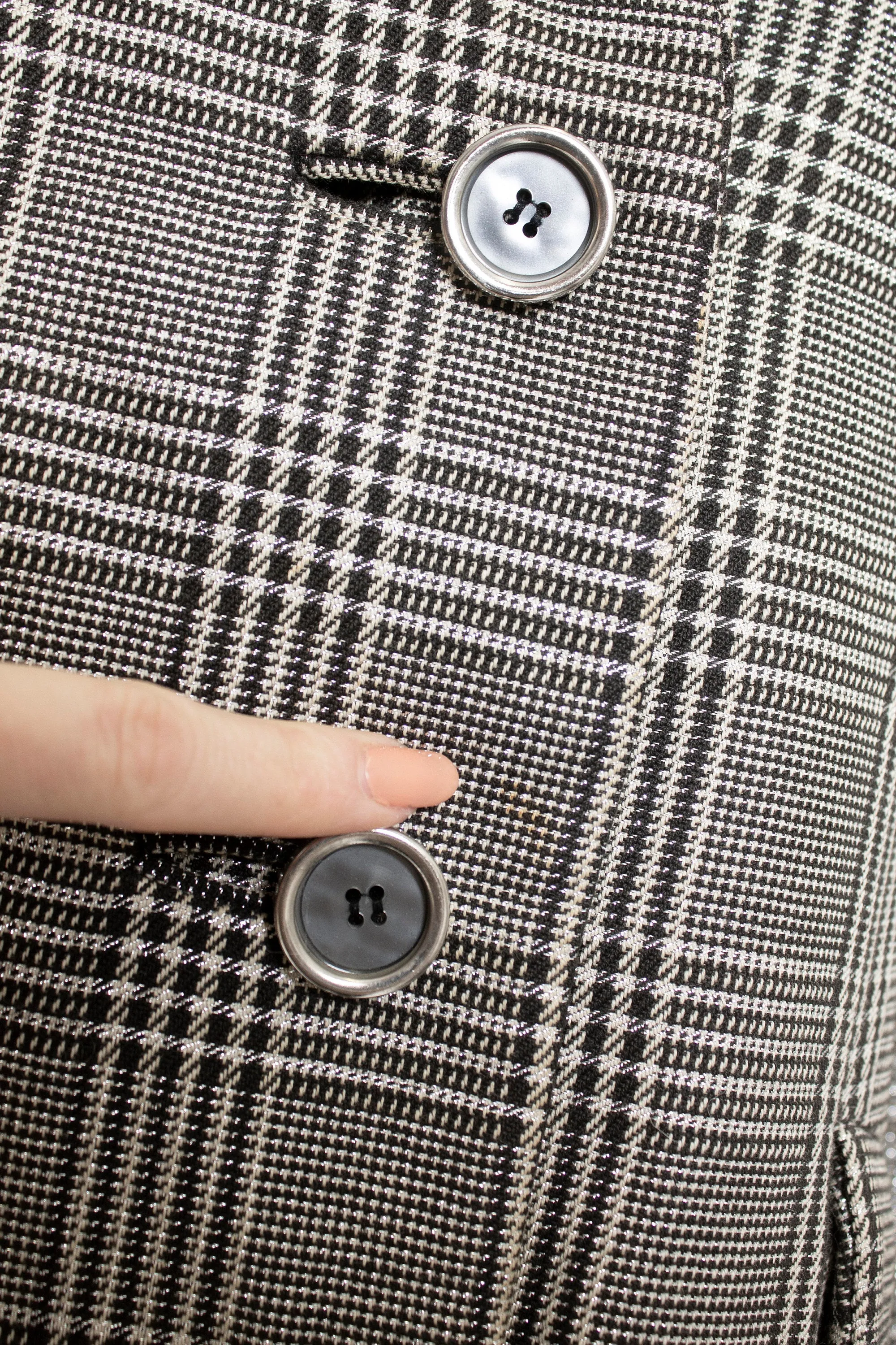 1960s Coat Metallic Black Silver Metallic Plaid Mod M