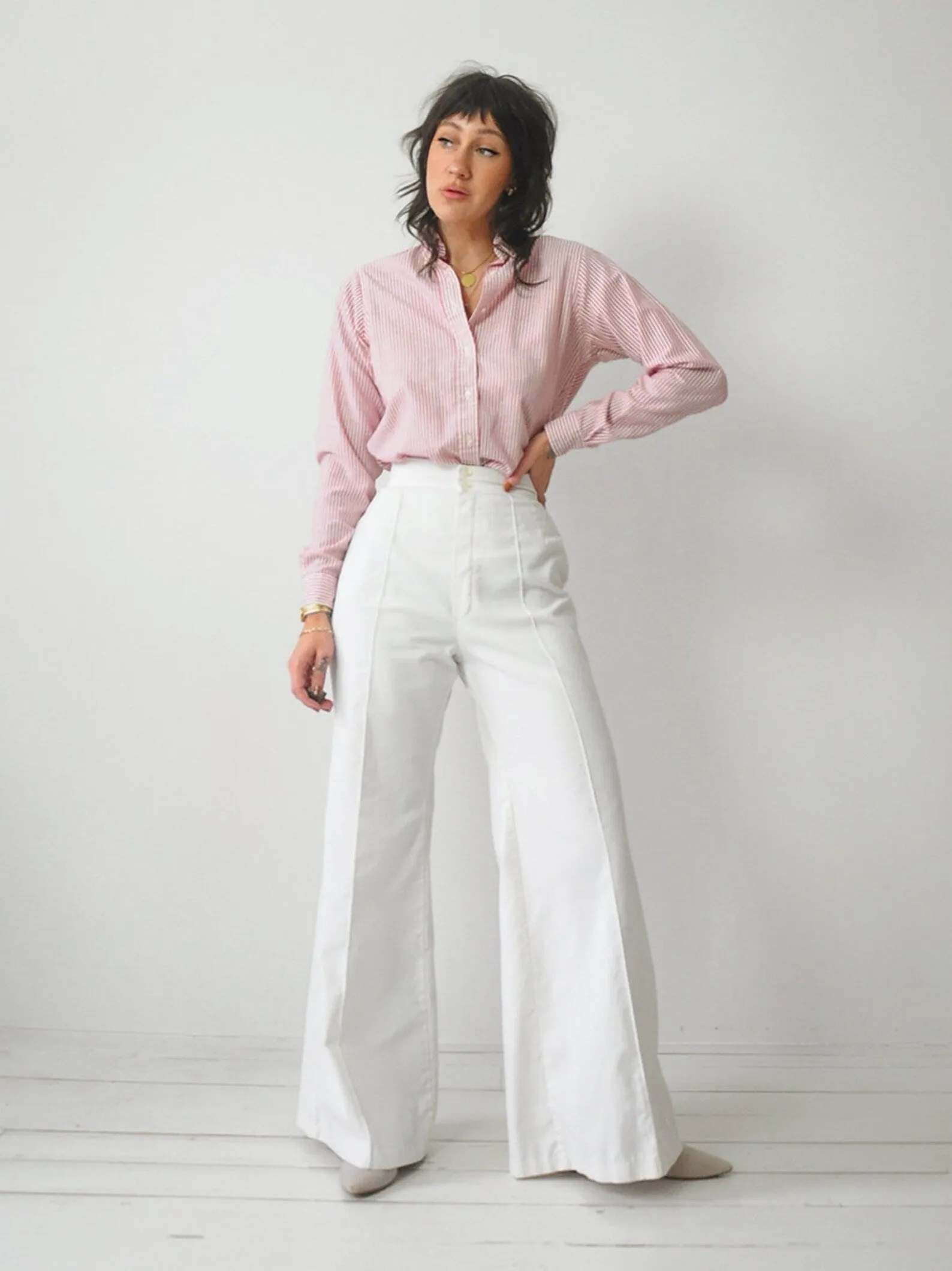 1970's White Wide Leg Pants 26x32