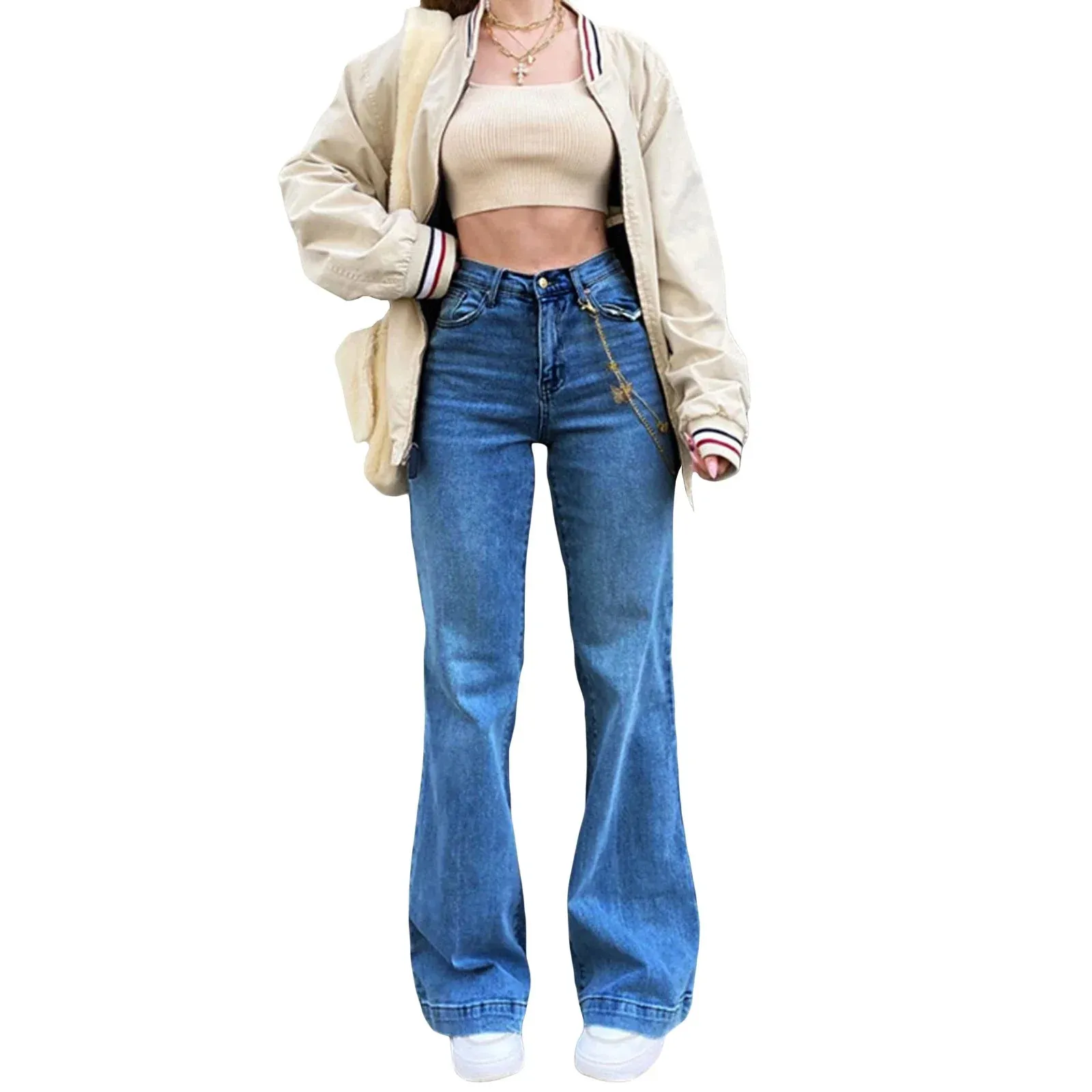 2024 High Waist Bell Bottom Stretchy Denim Flared Women's Jeans