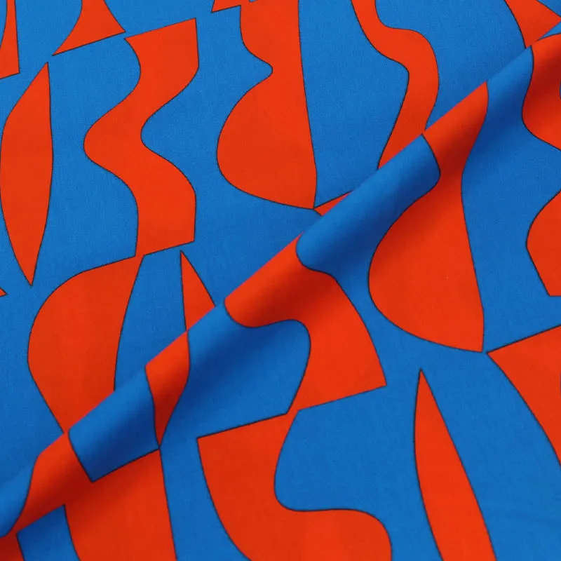 75CM REMNANT Wide Width Cotton Poplin - Orange and Blue - Wibbly