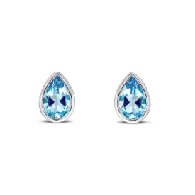 9ct White Gold Swiss Blue Topaz Pear Stud Earrings 0.86ct