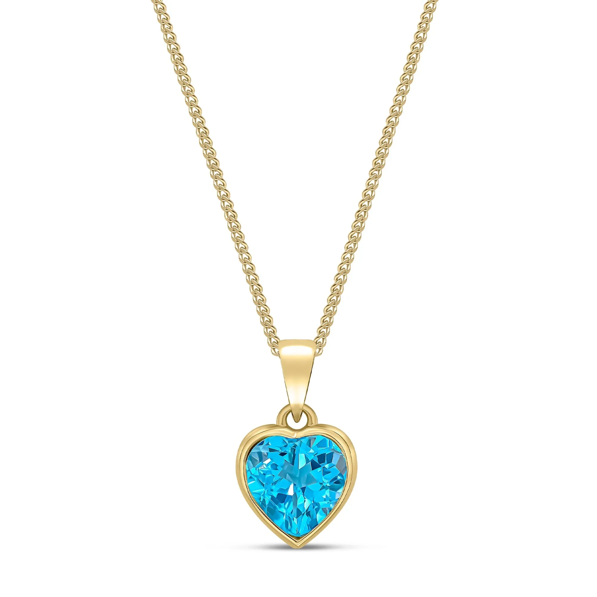 9ct Yellow Gold Swiss Blue Topaz Heart Pendant 1.96ct