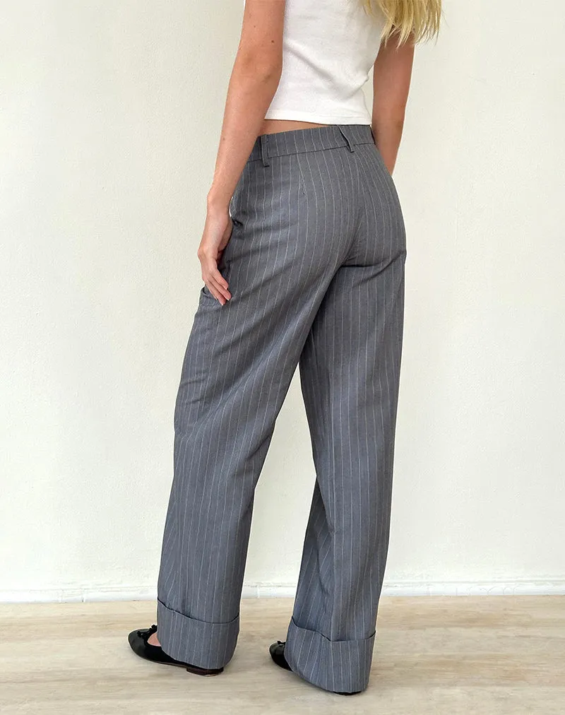 Abba Low Rise Trouser in Grey Pinstripe