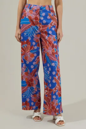 Amazonia Blue Floral Mulvane Wide Leg Pants