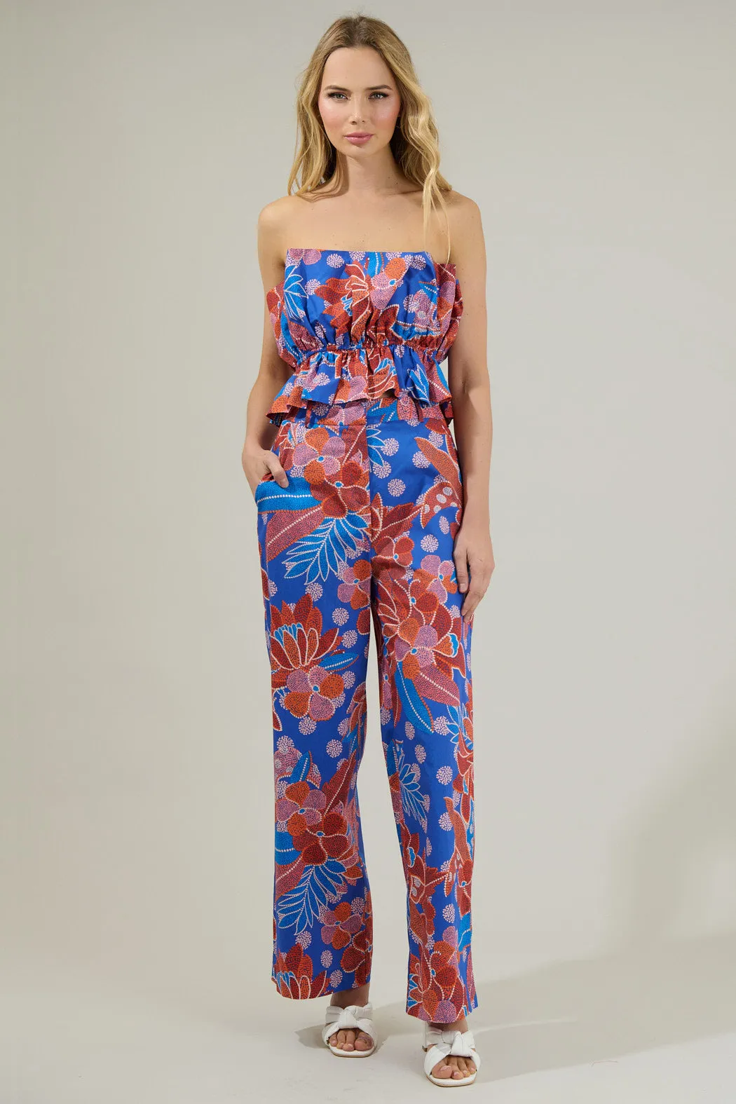 Amazonia Blue Floral Mulvane Wide Leg Pants