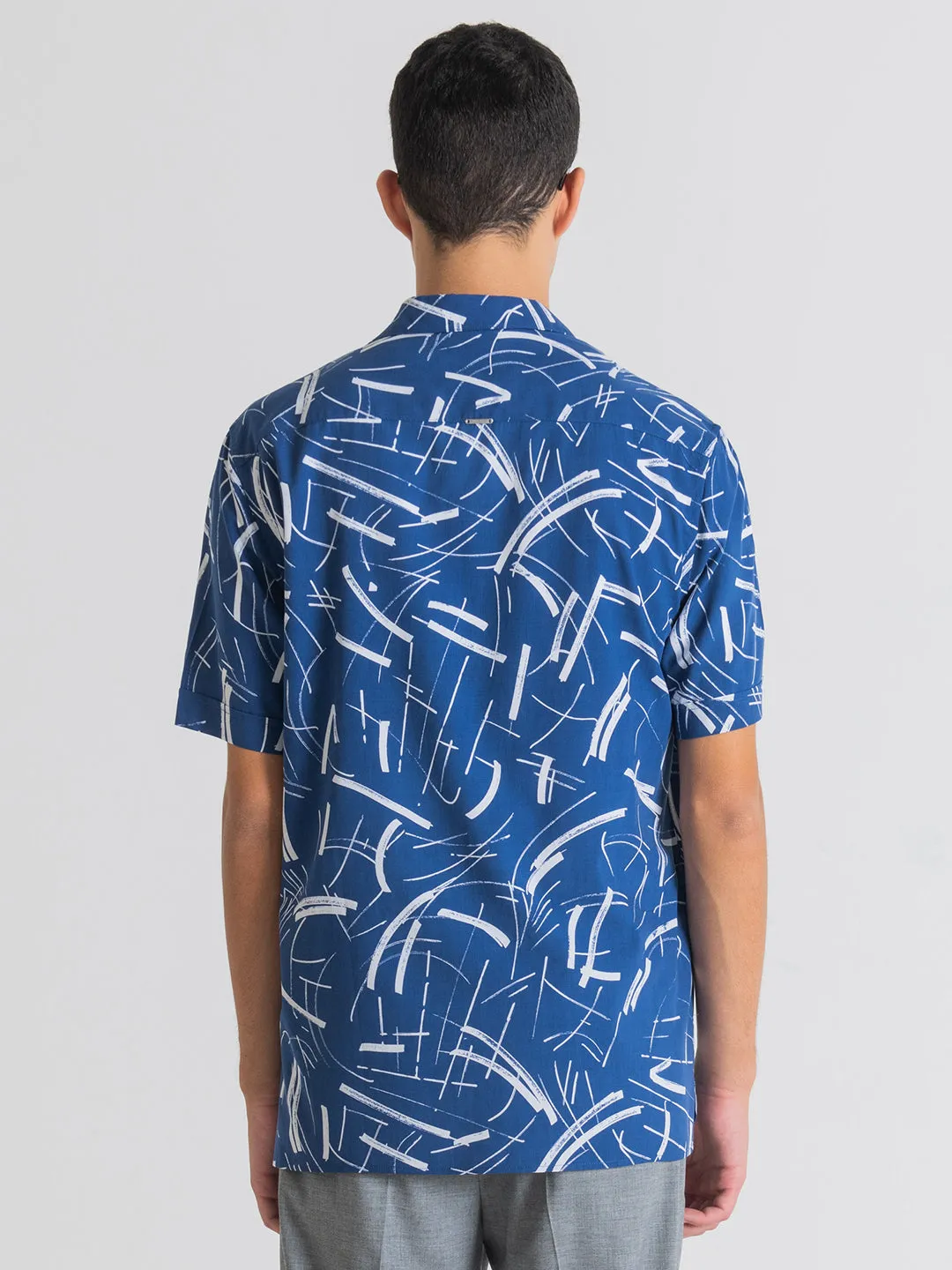 Antony Morato Blue Printed Straight Fit Shirt