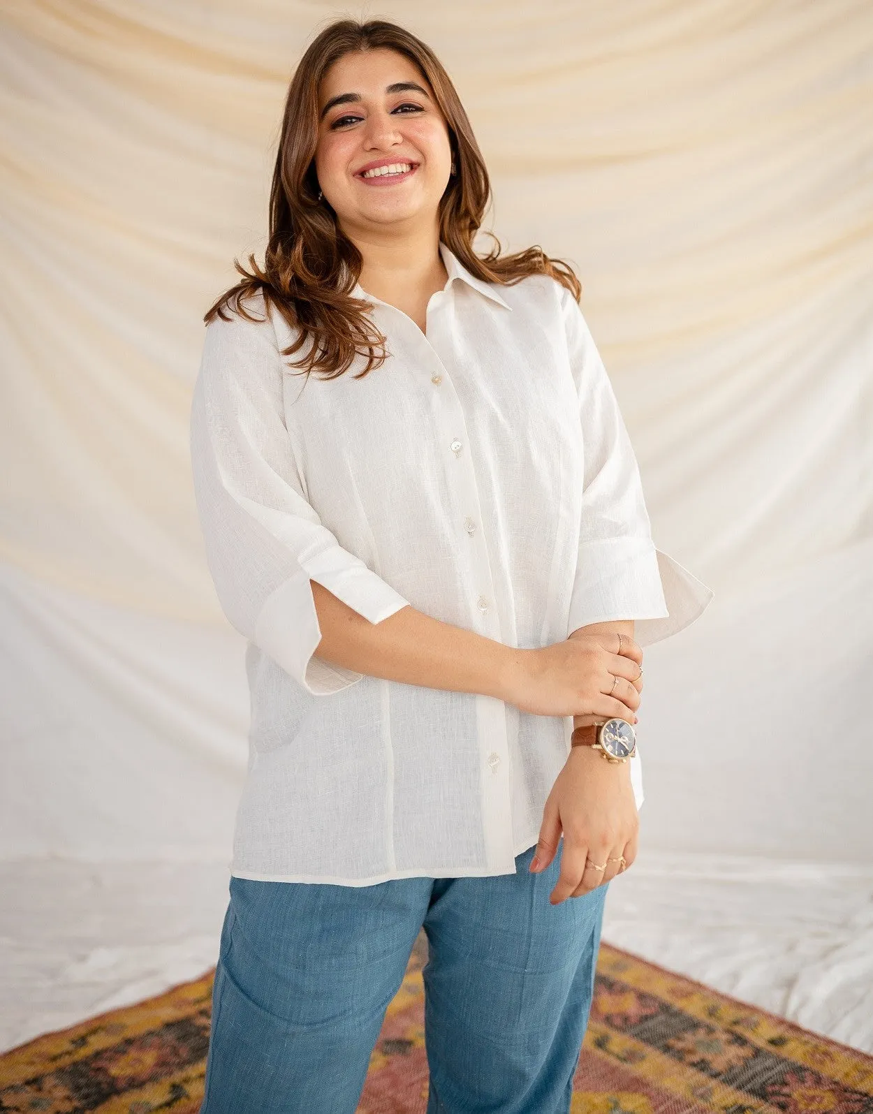 Anushka White Handwoven Linen Shirt