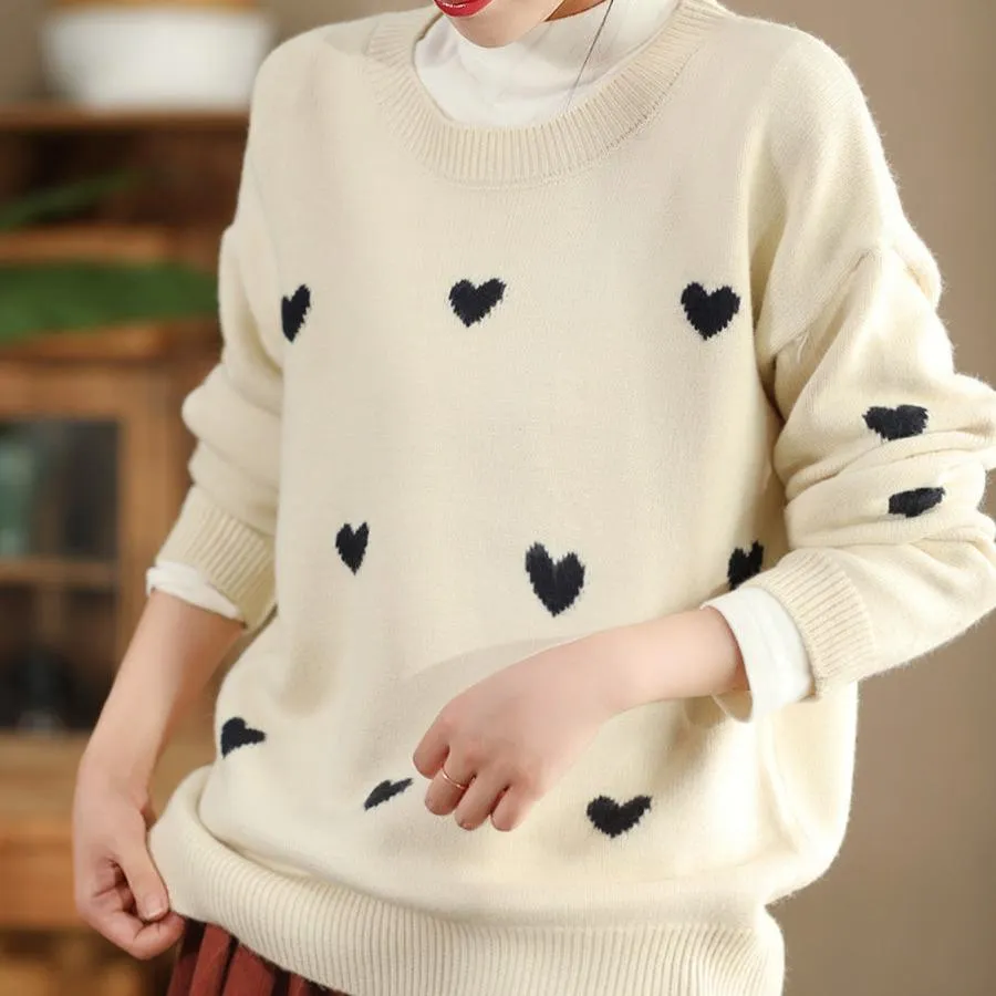 Babakud Women Autumn Love Heart Wool Knitted Pullover Top