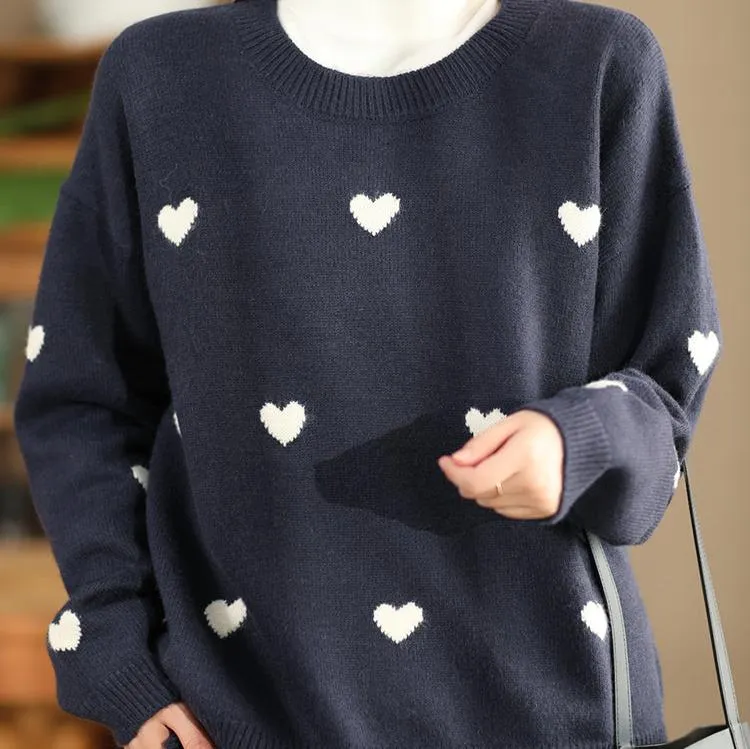 Babakud Women Autumn Love Heart Wool Knitted Pullover Top