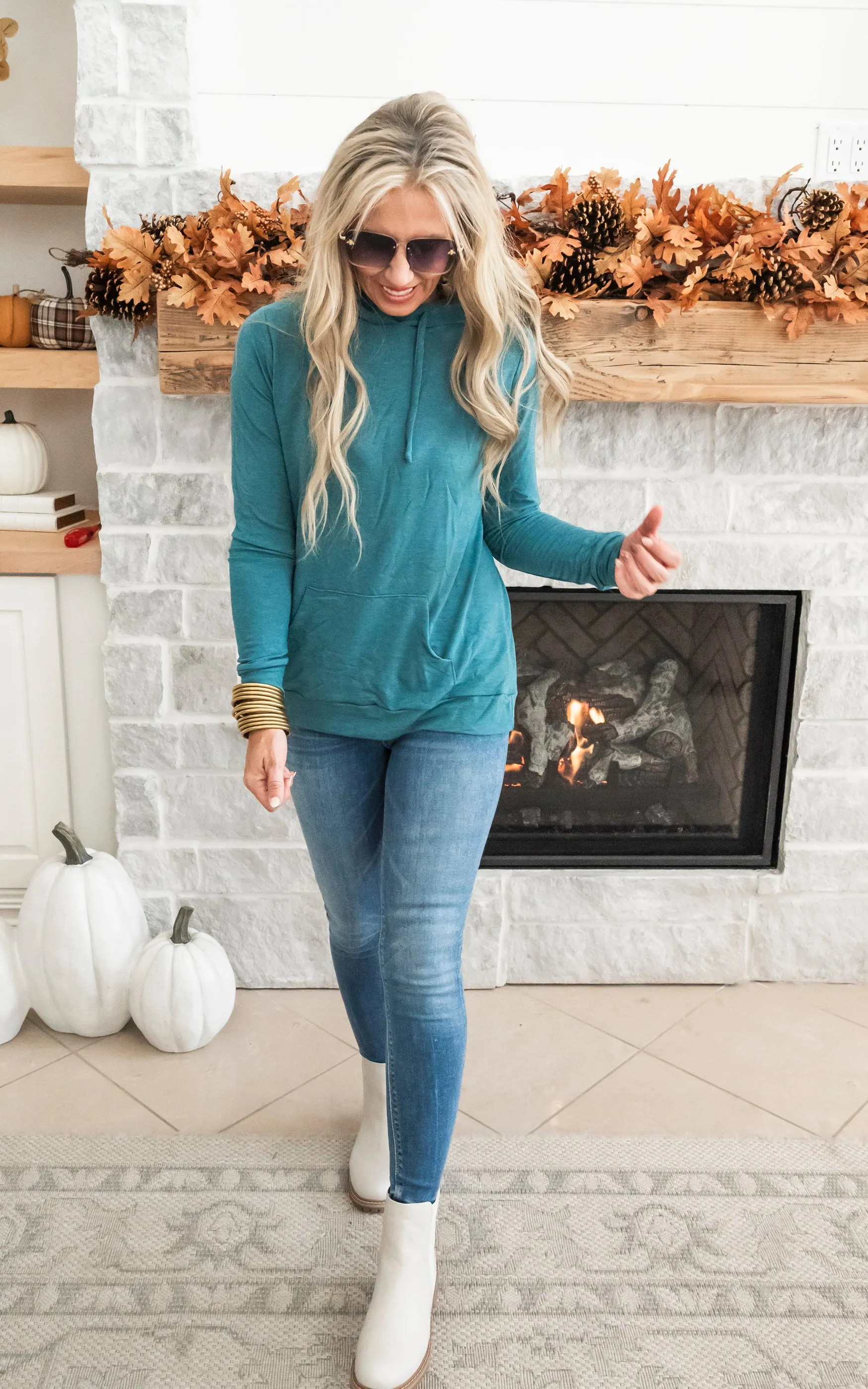 Back to Basics Knit Hoodie - Teal - Final Sale