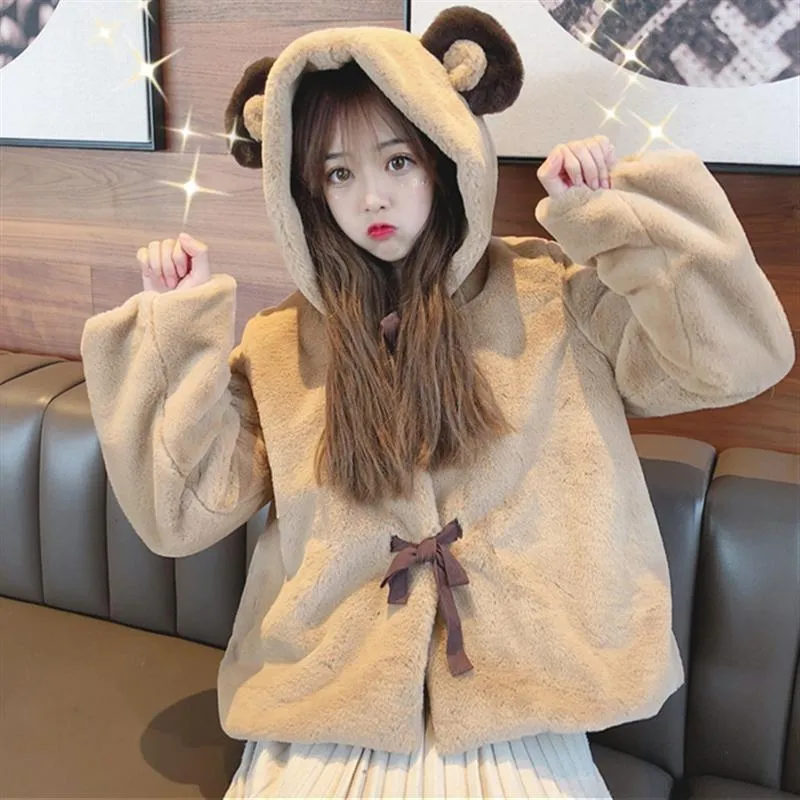 Bear Ear Hooded Loose Coat