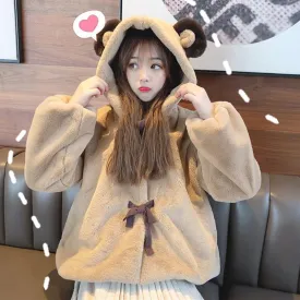 Bear Ear Hooded Loose Coat