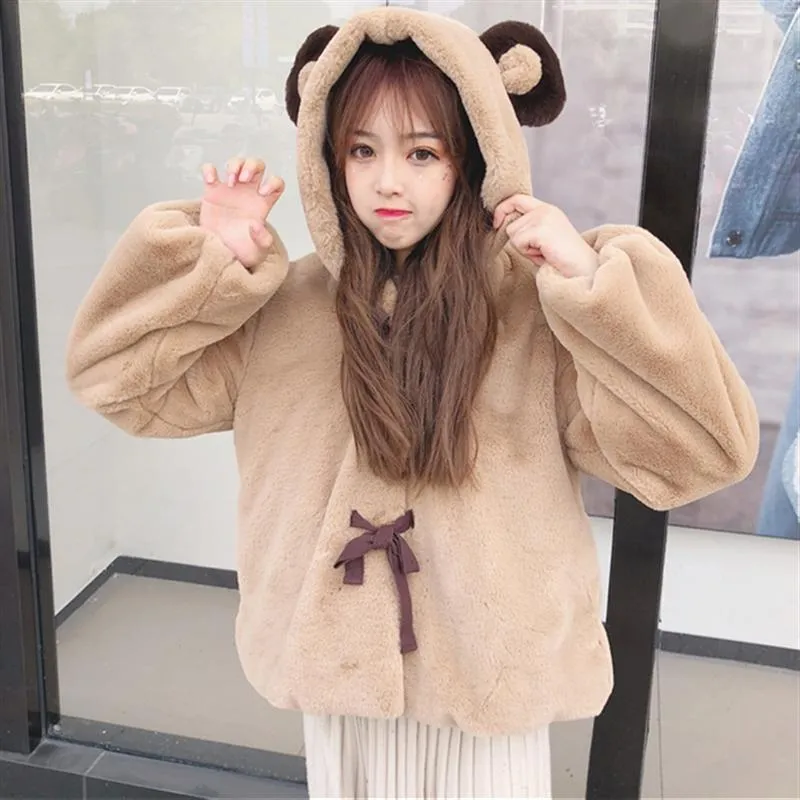 Bear Ear Hooded Loose Coat