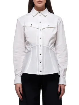 Bias Cut Panelled Shirt (2032-100-9150-OFF-WHITE)