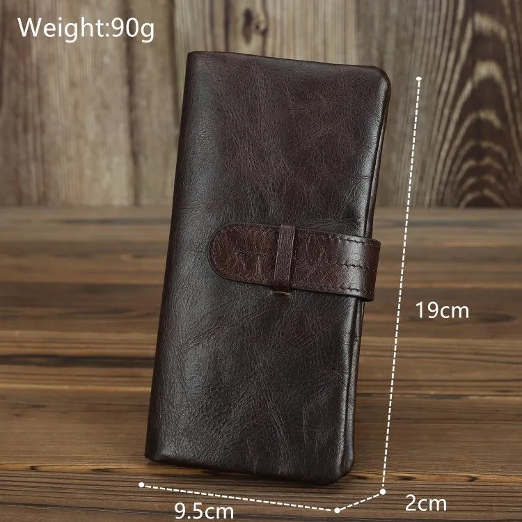 Black Leather Men's Bifold Long Wallet with Coin Pocket Billfold Wallet Card Wallet For Men