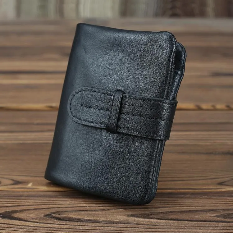 Black Leather Men's Bifold Long Wallet with Coin Pocket Billfold Wallet Card Wallet For Men