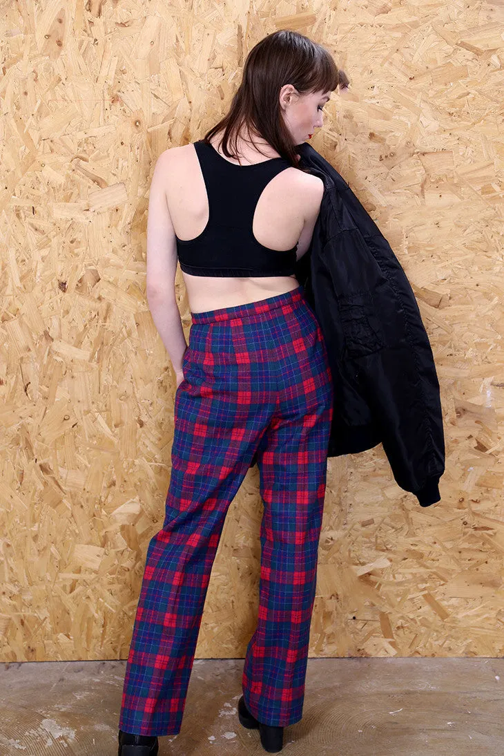 Blue and Red Wide Leg Checkered Trousers