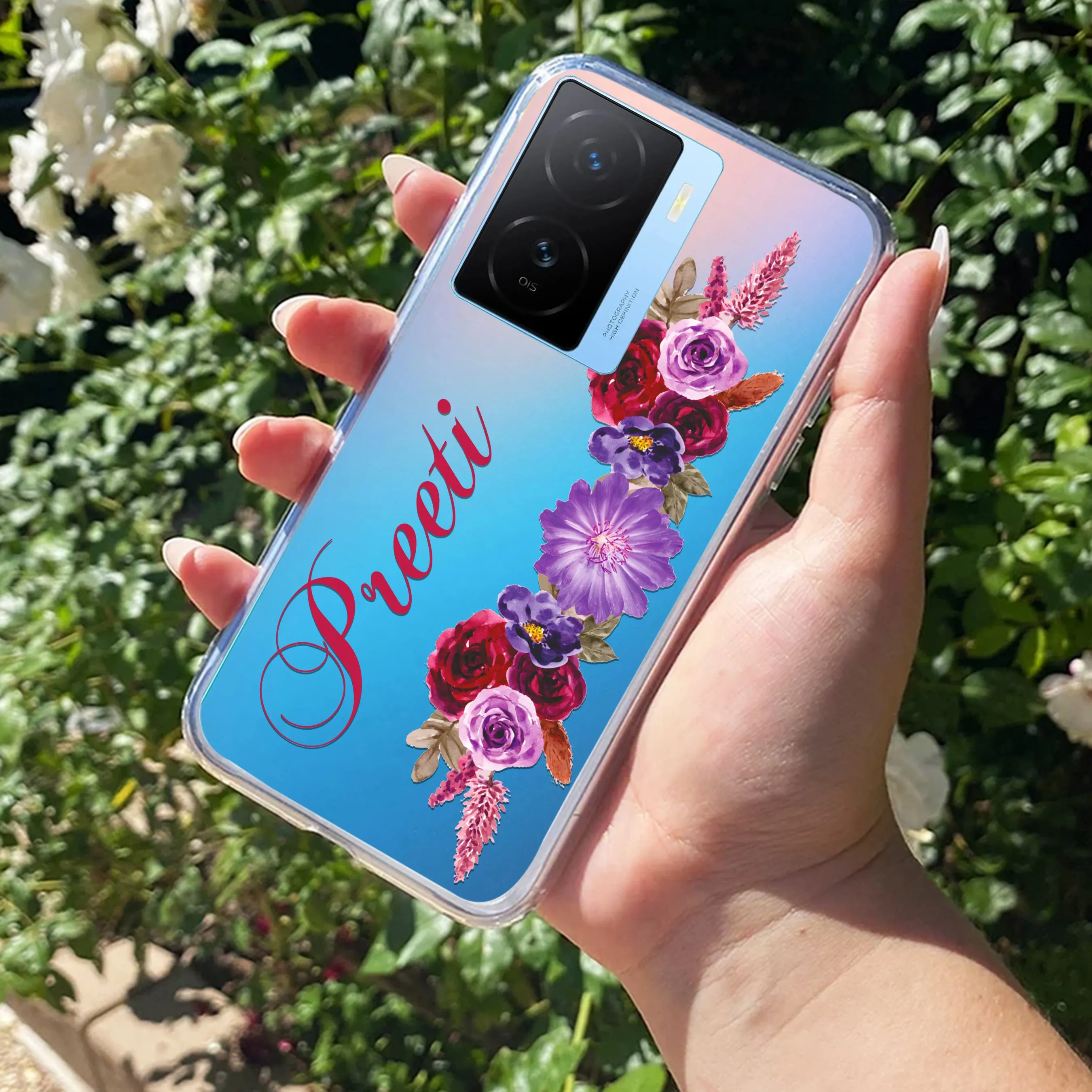 Blue Aster Floral Customize Transparent Silicon Case For iQOO