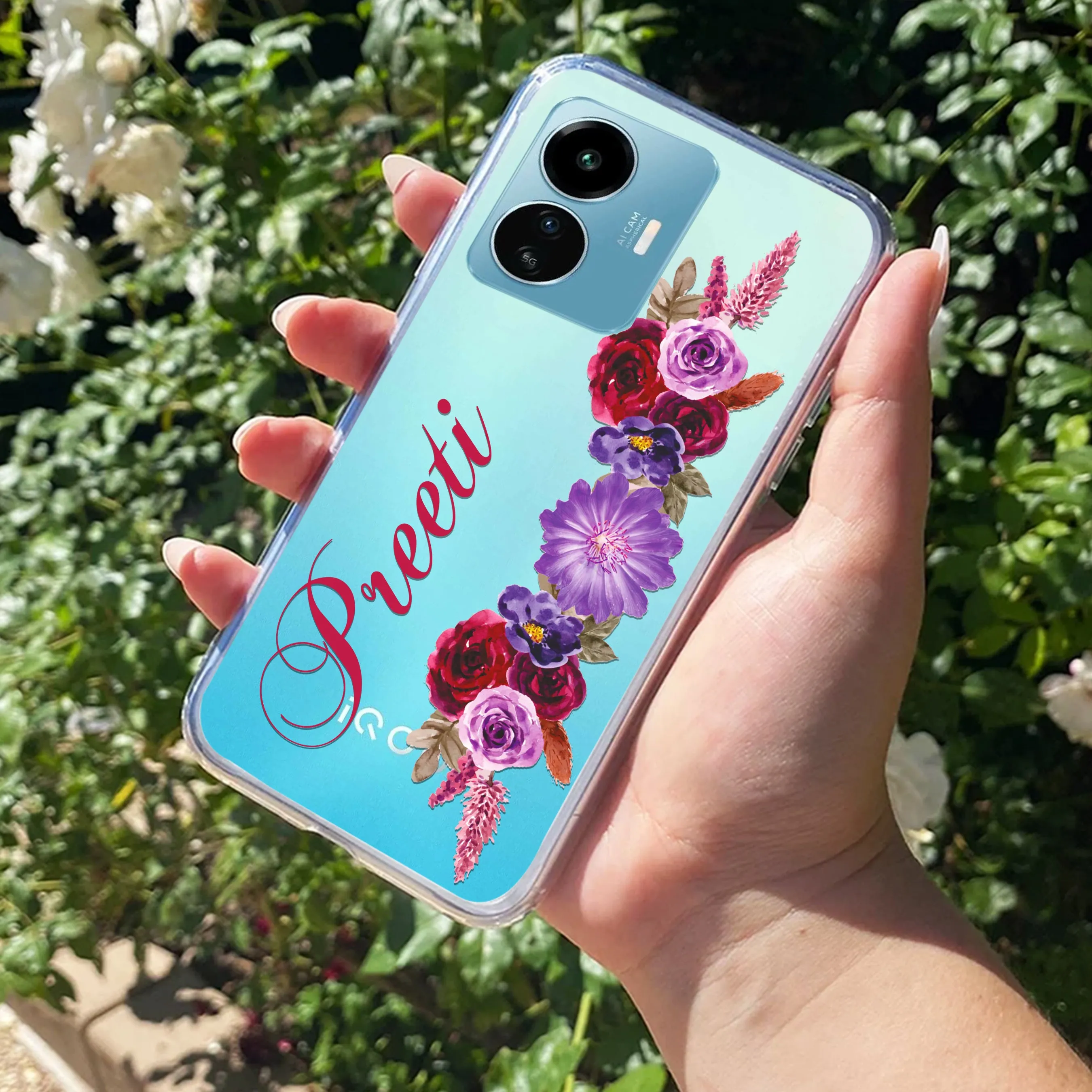 Blue Aster Floral Customize Transparent Silicon Case For iQOO