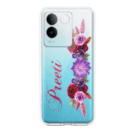 Blue Aster Floral Customize Transparent Silicon Case For iQOO