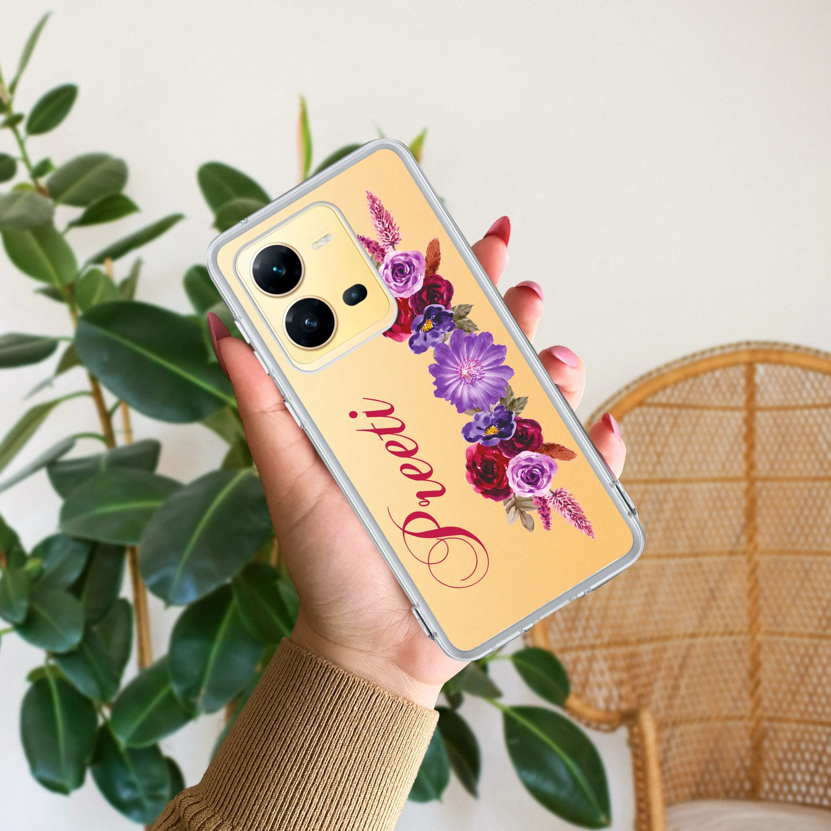 Blue Aster Floral Customize Transparent Silicon Case For Vivo