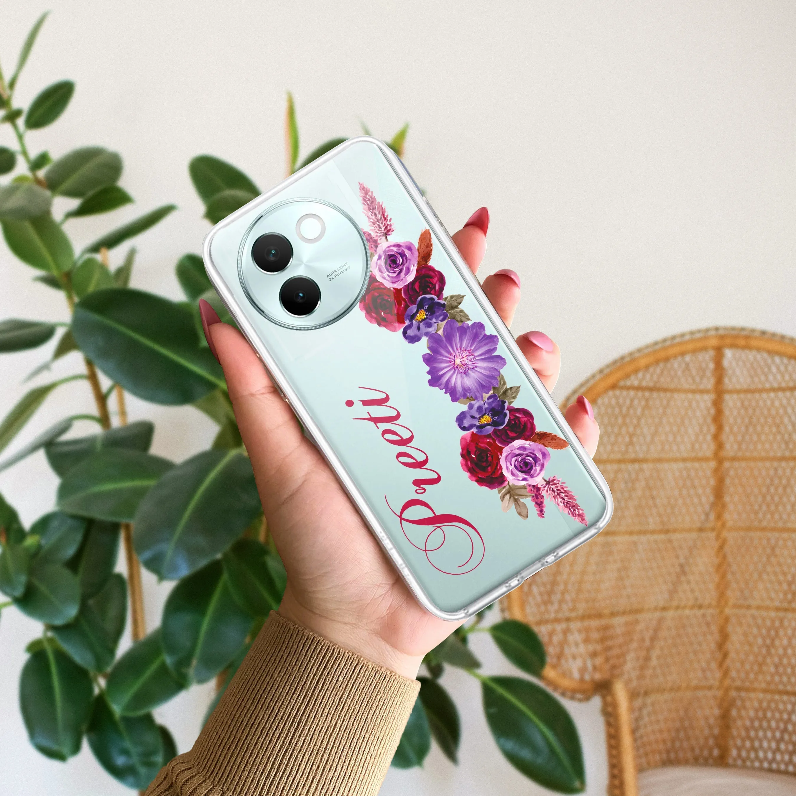 Blue Aster Floral Customize Transparent Silicon Case For Vivo