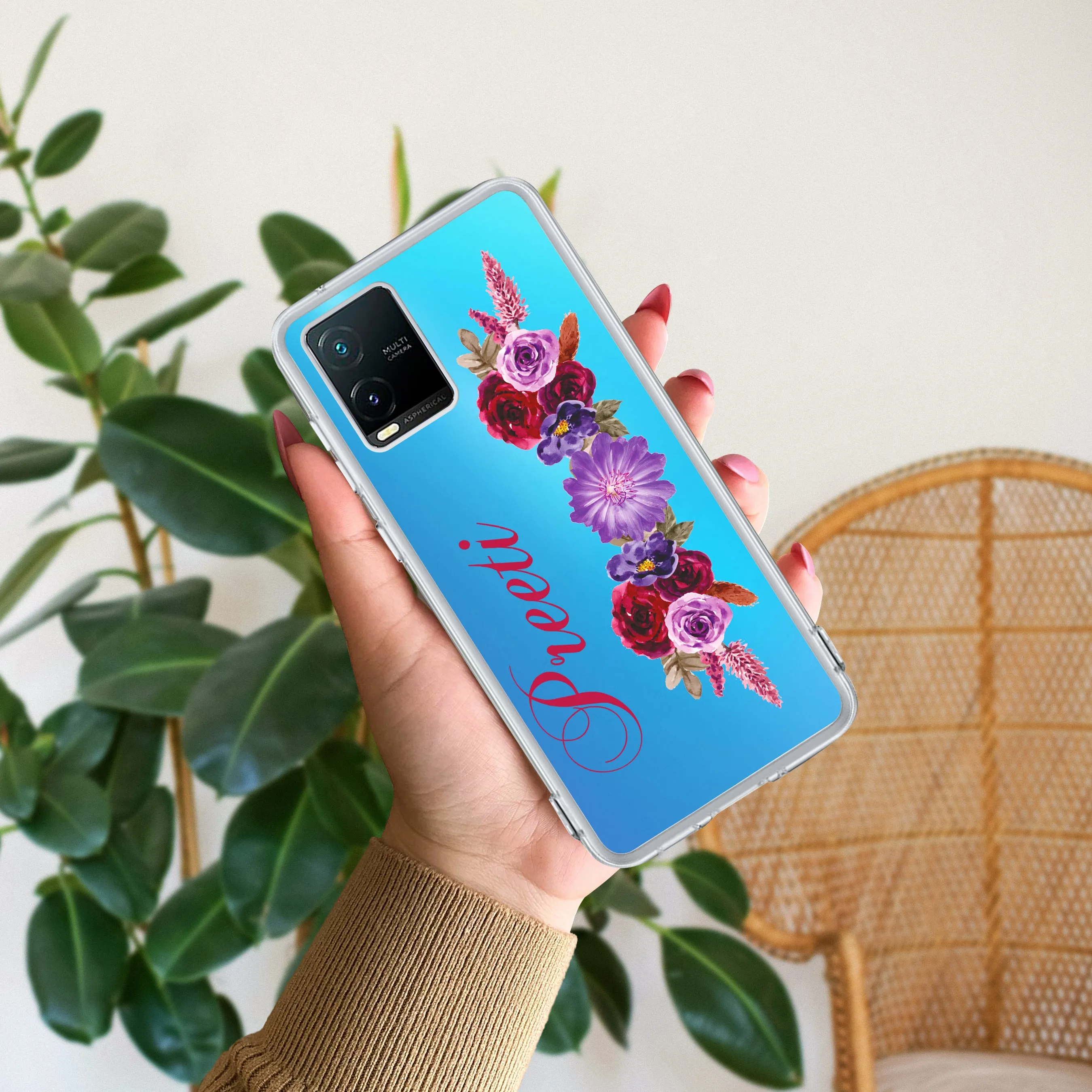 Blue Aster Floral Customize Transparent Silicon Case For Vivo