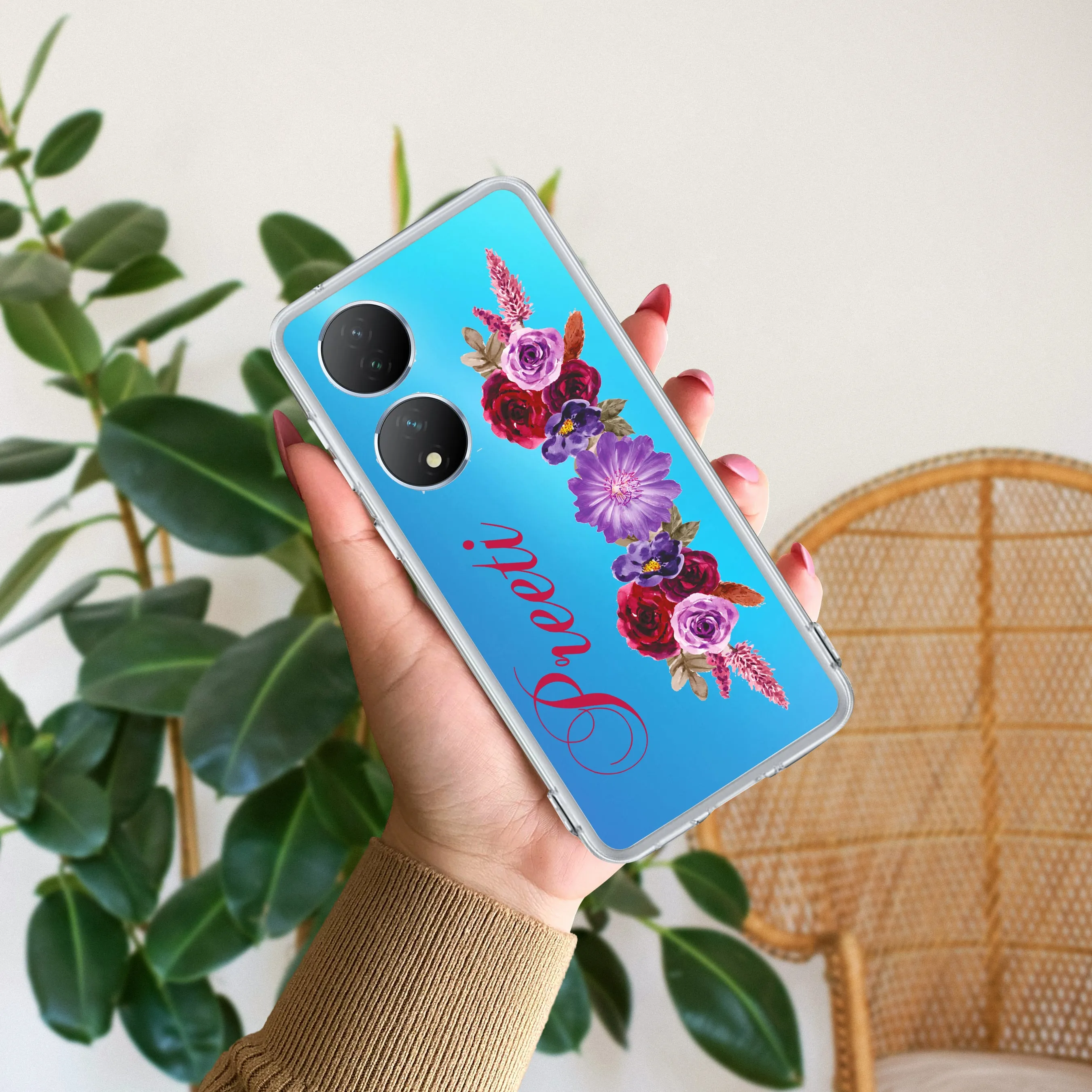 Blue Aster Floral Customize Transparent Silicon Case For Vivo