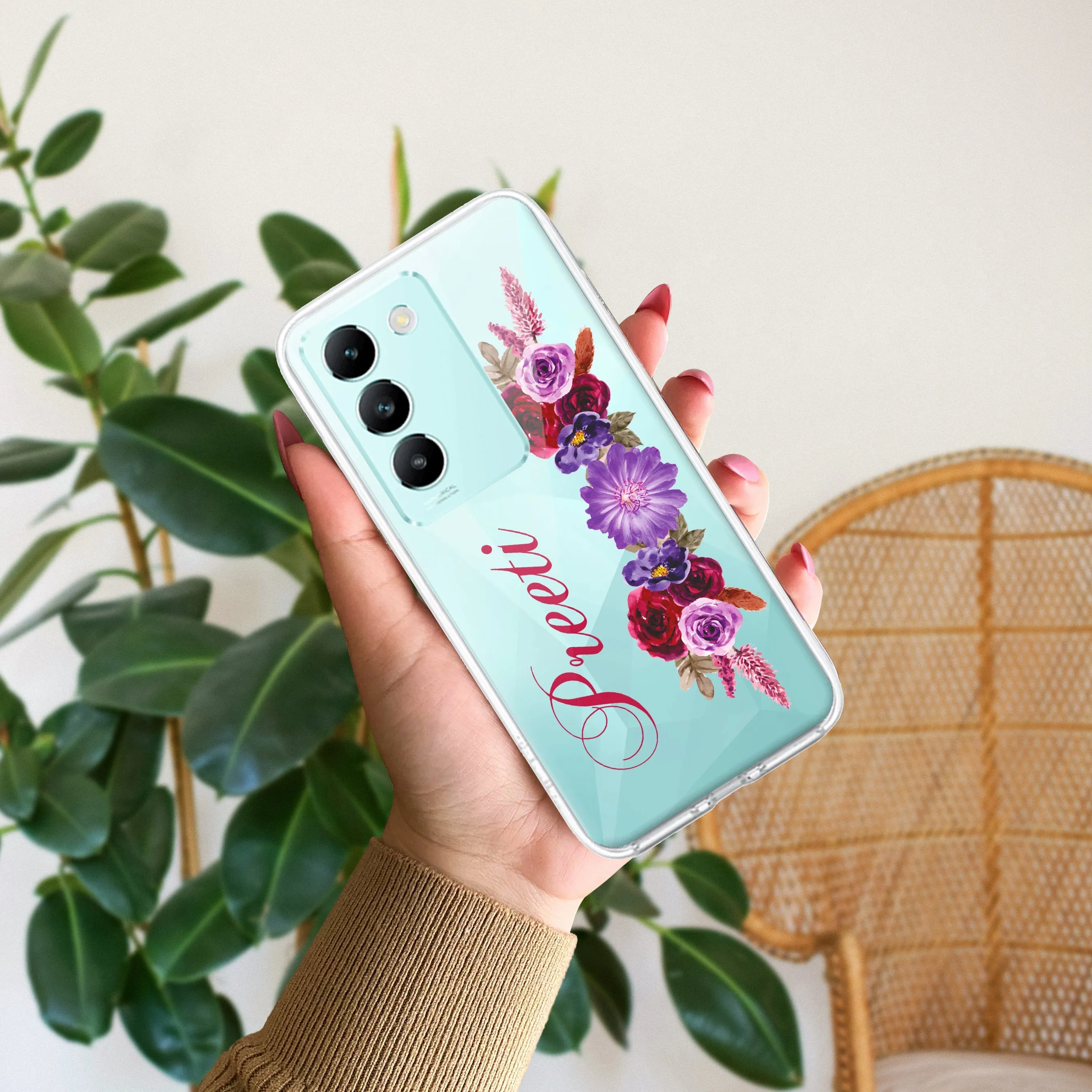 Blue Aster Floral Customize Transparent Silicon Case For Vivo