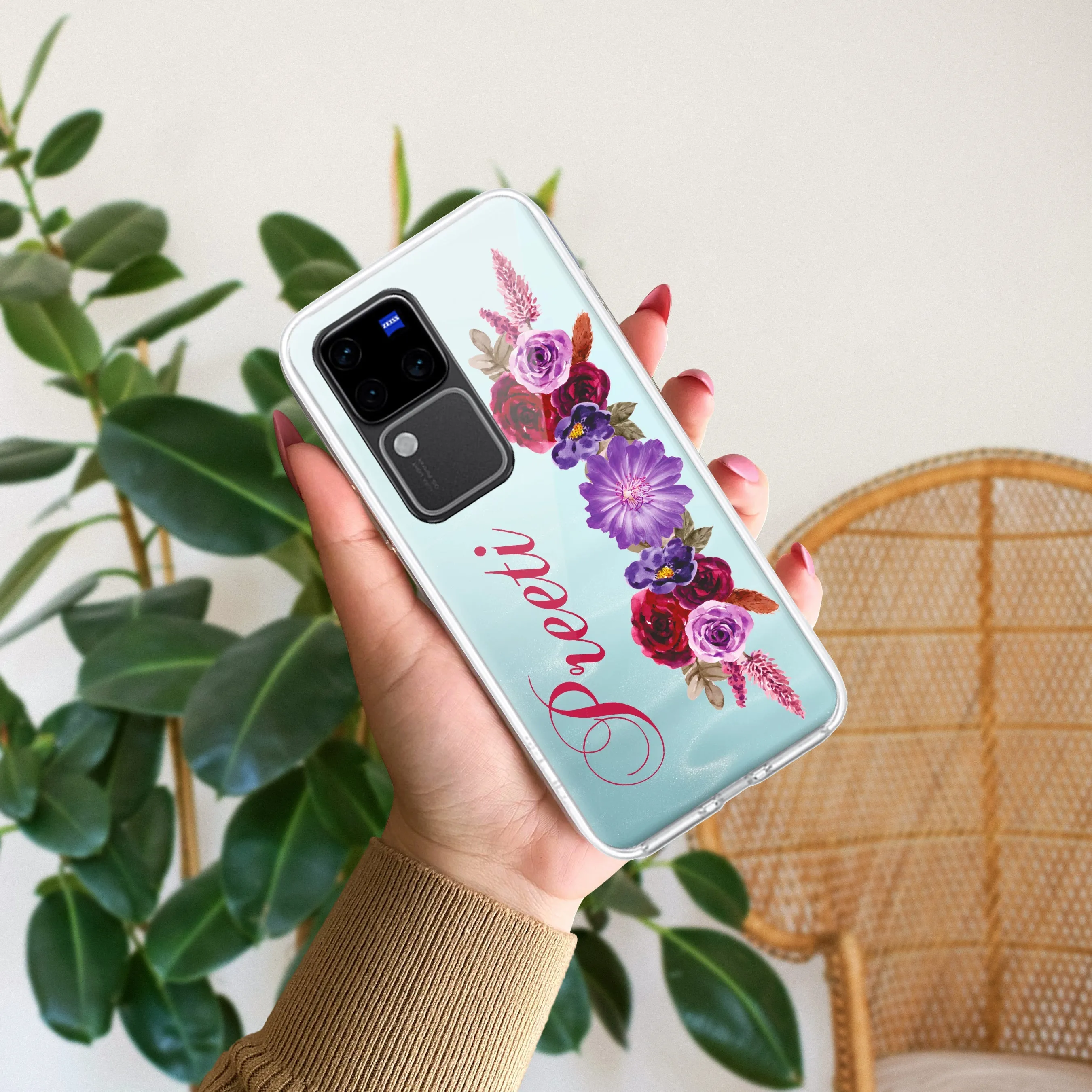 Blue Aster Floral Customize Transparent Silicon Case For Vivo