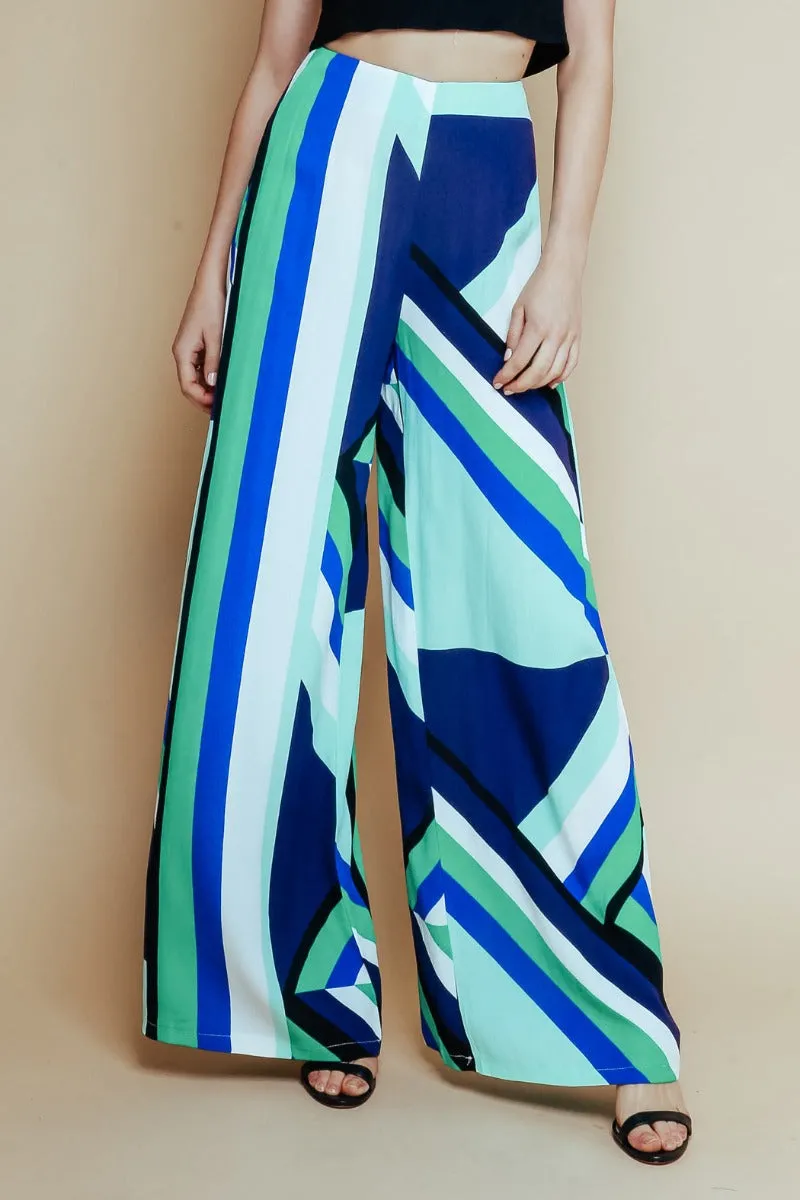 Blue Mosaic Halter n Wide Leg Pants 2pc  Set