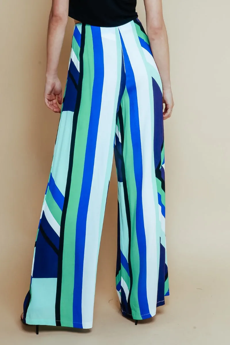 Blue Mosaic Halter n Wide Leg Pants 2pc  Set