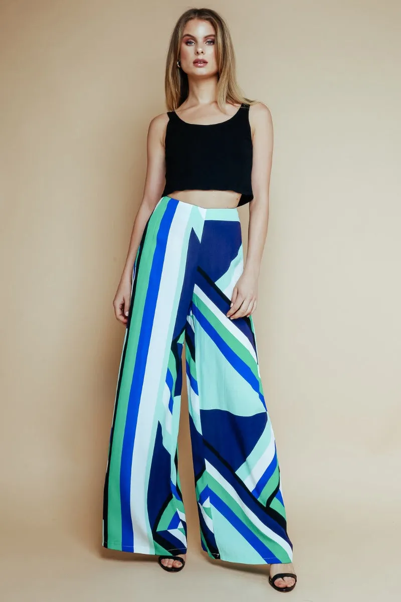 Blue Mosaic Halter n Wide Leg Pants 2pc  Set