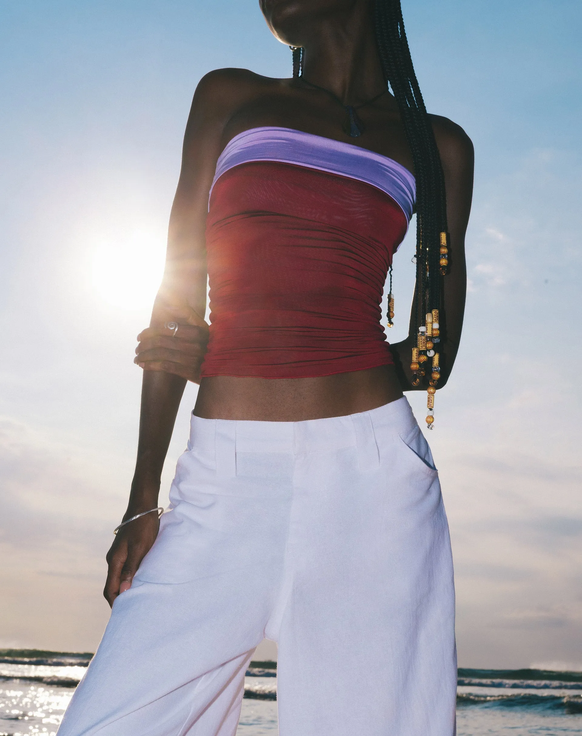 Brylee Bandeau Crop Top in Wine Lilac