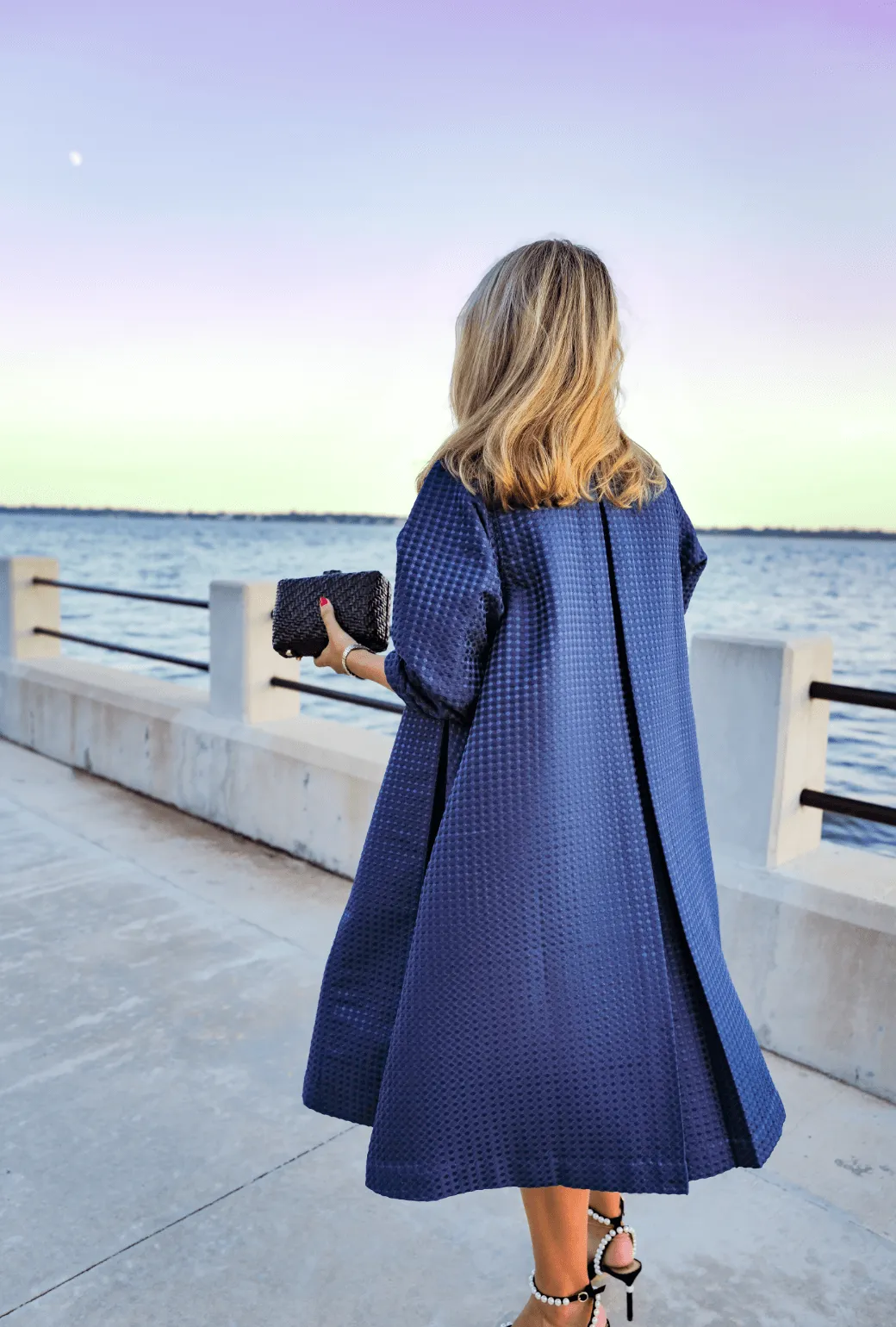 Buru x Megan Stokes Belted Swing Coat - Chelsea Blue Dot