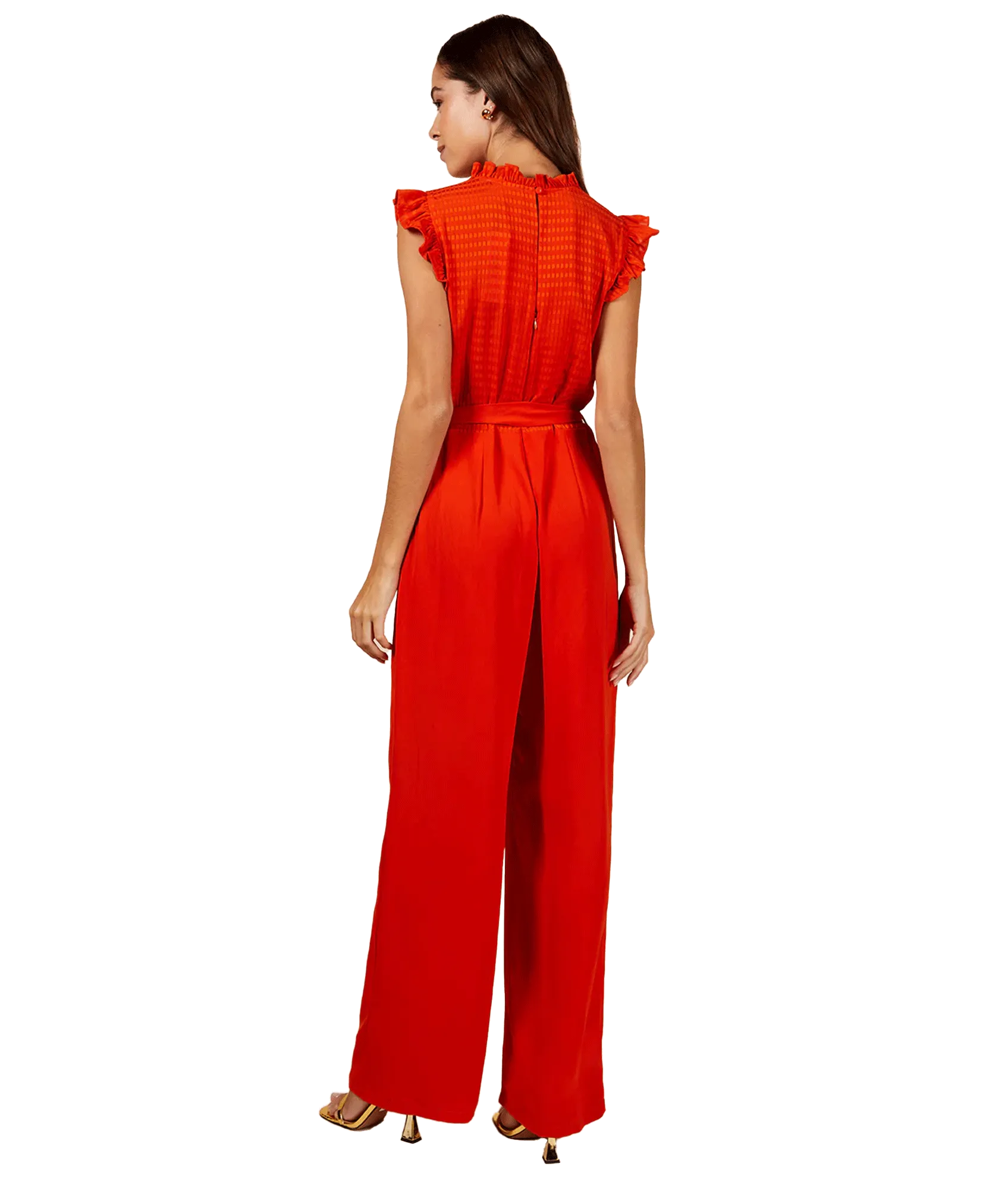 Check Frill Detail Jumpsuit - Orange