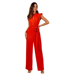 Check Frill Detail Jumpsuit - Orange