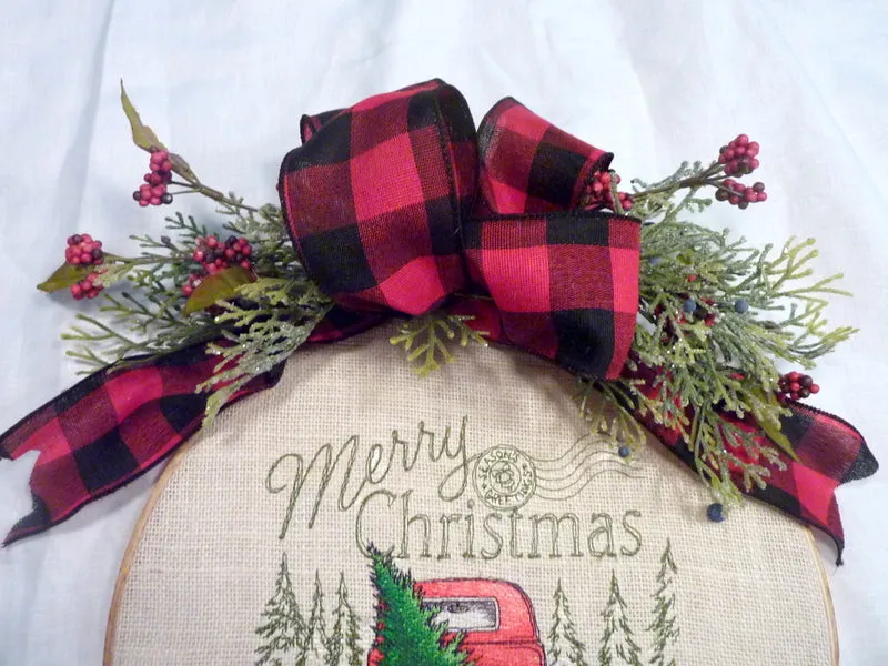 Christmas hoop wreath, farmhouse decor, Red Truck Christmas sign, Farmhouse wreath