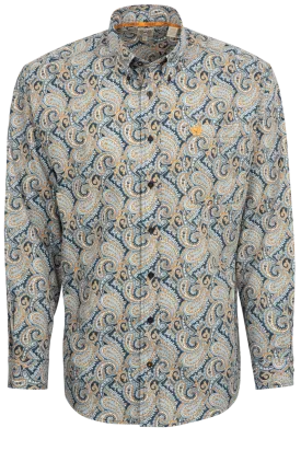 Cinch Button-Front Shirt - Blue Paisley