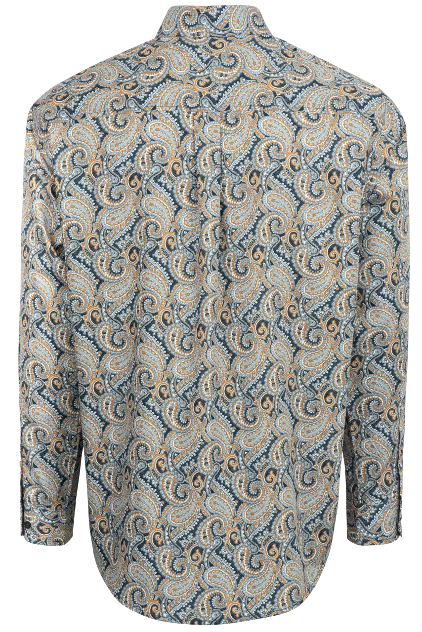 Cinch Button-Front Shirt - Blue Paisley