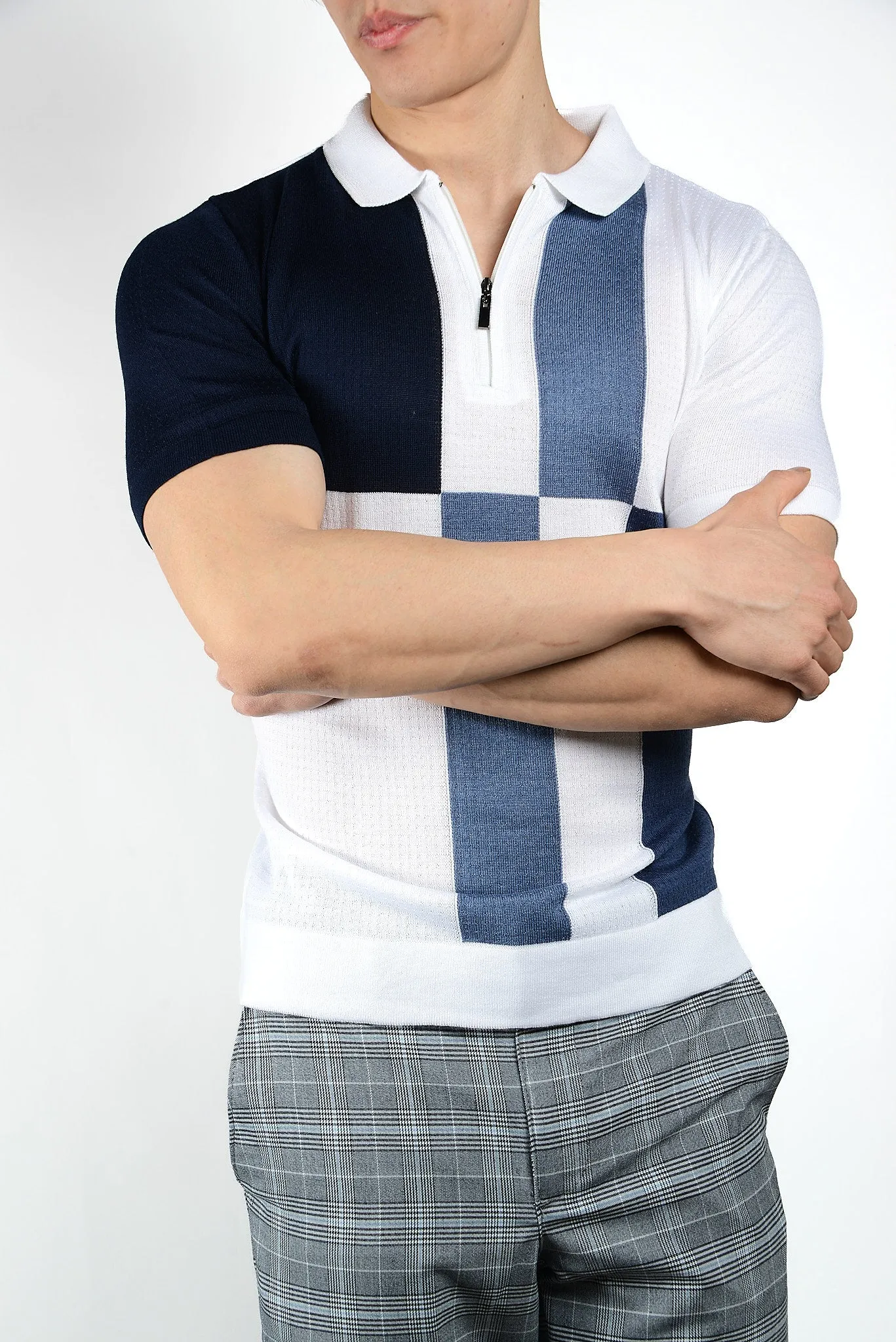 Colorblock Zip Knit Polo